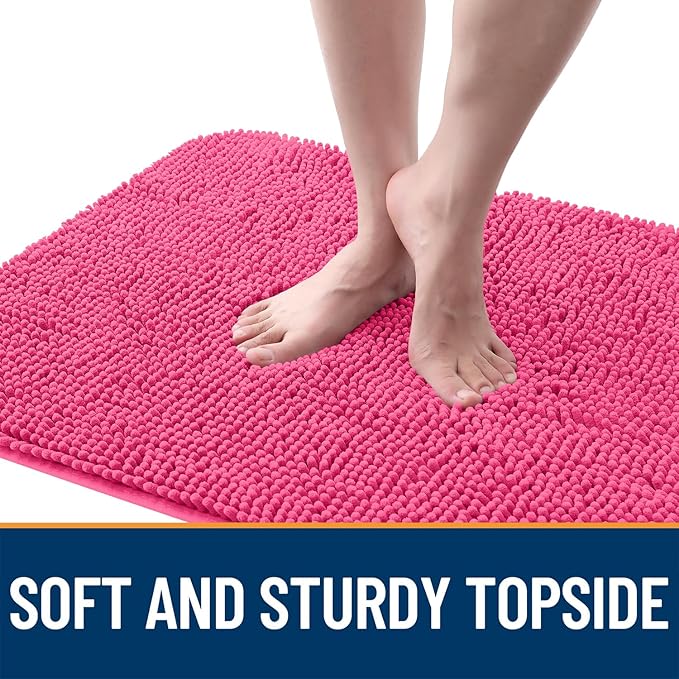 OLANLY Dog Door Mat for Muddy Paws 44x32, Absorbs Moisture and Dirt, Absorbent Non-Slip Washable Doormat, Quick Dry Chenille Mud Mat for Dogs, Entry Indoor Entryway Carpet for Inside Floor, Hot Pink