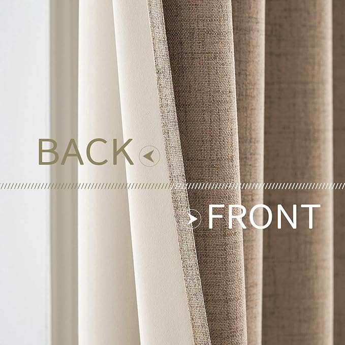 MIULEE 100% Blackout Linen Textured Curtains for Bedroom Solid Thermal Insulated Copper Brown Grommet Room Darkening Curtains & Drapes Luxury Decor for Living Room Nursery 52 x 72 Inch (2 Panels)