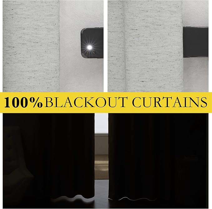 NICETOWN Grey Noise and Lights Block Out Curtains, 2 Panels, 42-inch W by 90-inch L, Thermal Insulated 100% Blackout 2-Layer Lined Drapes, Noise Cancellation Window Draperies for Dining Room