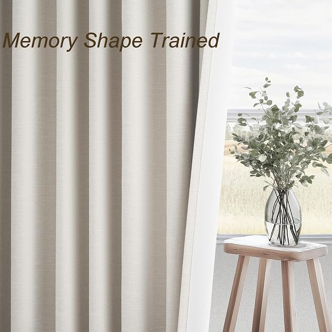 Topfinel 132 Inch Curtains Extra Long Living Room for Large Window 11 FT 2 Panels Natural Ivory Birch Linen Texture Thermal Insulated Energy Saving Drapes for Living Room Sliding Door (W52 x L132 x2)