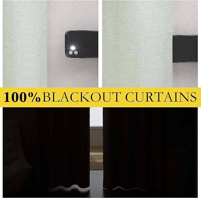 NICETOWN Sage Green High-End Thermal Flax Linen Curtains, 52" Wide Per Panel, Set of 2, Full Blackout Privacy Drapes 72 Inches Long for Dining Room, Soundproof Window Treatment Panels for Hall Room