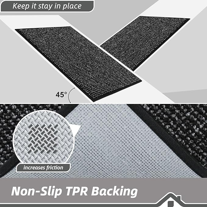 BEQHAUSE Kitchen Rugs 32"x48", Non-Slip Kitchen Mats for Floor, Super Absorbent and Stain Resistant Kitchen Rugs, Machine Washable Rugs for Kitchen, Hallway, Laundry & Sink, Black