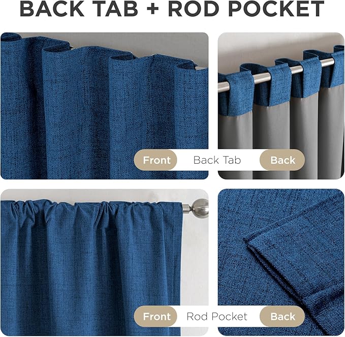 Joydeco Blackout Curtains for Bedroom - 100% Light Blocking 2 Panels Navy Blue Drapes 66" W x 90" L, Thermal Insulated Room Darkening Curtains, Linen Textured for Living Room, Rod Pocket & Back Tabs