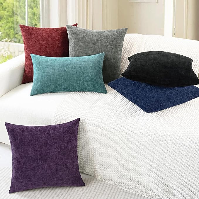 CaliTime Throw Pillow Covers Decorative 16 X 26 Inches Pack of 2 Cozy Chenille Cushion Cases for Couch Sofa Bed Living Room Home Black