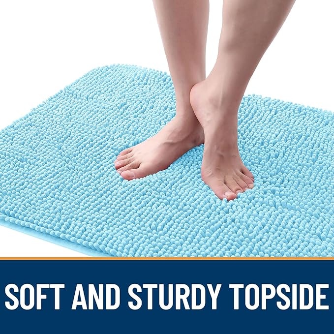 OLANLY Dog Door Mat for Muddy Paws 30x17, Absorbs Moisture and Dirt, Absorbent Non-Slip Washable Doormat, Quick Dry Chenille Mud Mat for Dogs, Entry Indoor Entryway Carpet for Inside Floor, Blue