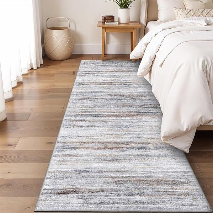 3x10 Washable Runner Rug for Family: Easy-to-Clean Runners for Hallway Entryway Bedroom - Stain and Water Resistant Rugs with Non-Slip Backing - Soft Low-Pile Carpet 10ft Beige Grey