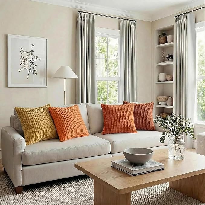 Fancy Homi Set of 4 Burnt Orange Fall Boho Decorative Throw Pillow Covers 22x22 Inch for Couch Bed Sofa, Aesthetic Modern Bohemian Room Decor, Soft Fuzzy Cozy Corduroy Textured Cushion Case 55x55cm