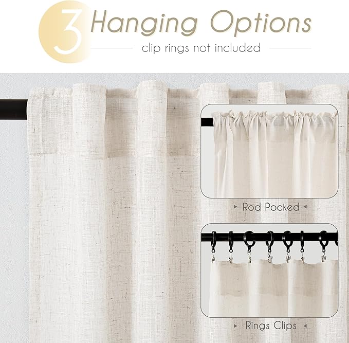 Extra Long 144 inch Curtains Linen Blend for Living Room Back Tab Neutral Farmhouse Light Filtering Semi Sheer Linen Drapes 144 inch Ceiling to Floor For Large Window Villa Hallway Ivory 10 FT 60x144