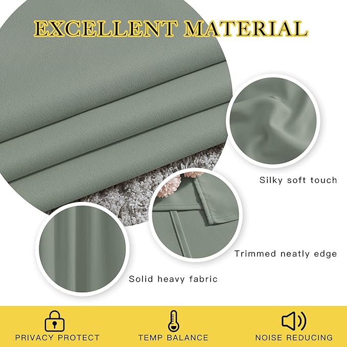NICETOWN Blackout Sage Green Curtains 54 inches Long 2 Panels Set - Grommet Thermal Curtains Sound Dampening Window Treatments Room Darkening Drapes for Bedroom/Home Office, W37 x L54
