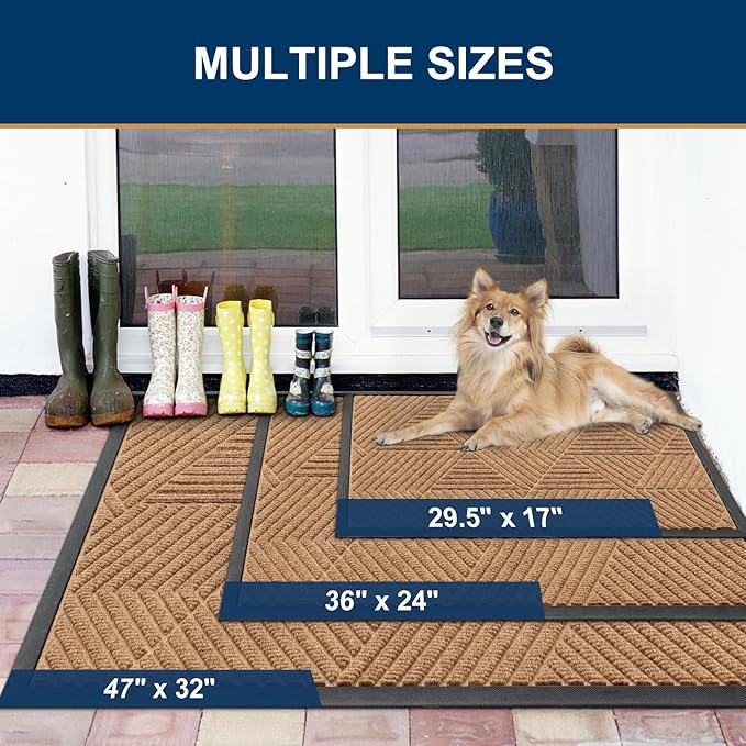 Smiry Front Door Mat Outside Entrance, Heavy Duty Sturdy Natural Rubber Doormat, Trap Dirt and Moisture, Easy Clean Low Profile Mats for Indoor Outdoor Entry, Irregular Triangle (47x32, Coffee)