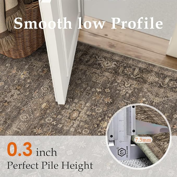 3x3 Washable Round Rug for Entryway Vintage Brown Non Slip Low Pile Carpet Traditional Retro Soft Cirlce Rug for Entrance Bathroom Door Mat Indoor Dorm Dining Room
