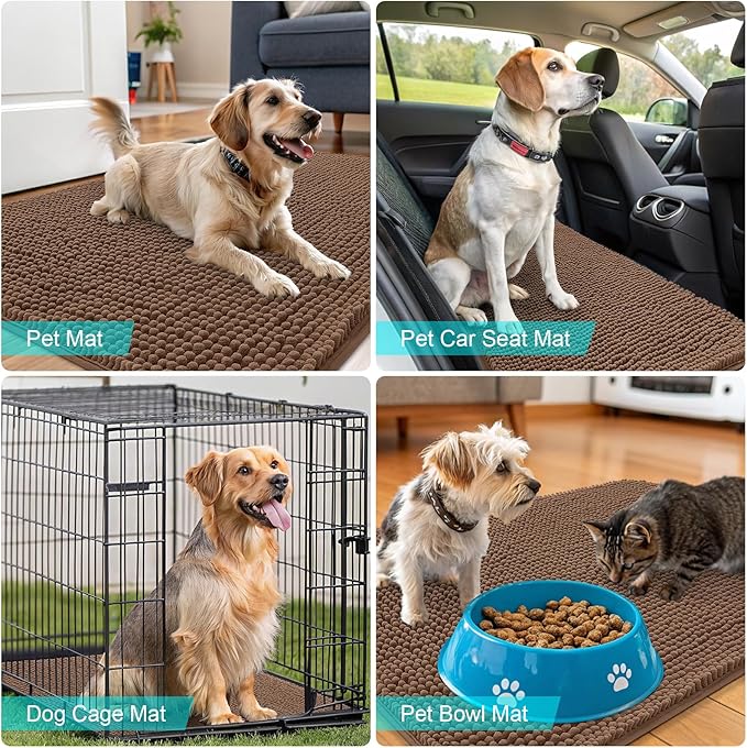OLANLY Dog Door Mat for Muddy Paws 34x21, Absorbs Moisture and Dirt, Absorbent Non-Slip Washable Doormat, Quick Dry Chenille Mud Mat for Dogs, Entry Indoor Entryway Carpet for Inside Floor, Mocha