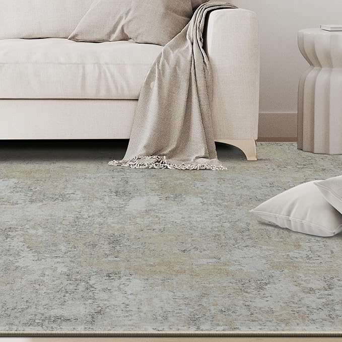 10x14 Area Rugs for Living Room Rug Washable: Abstract Large Rug Indoor Modern Carpet Non Slip for Dining Room Bedroom Nursery Home Office Beige Grey