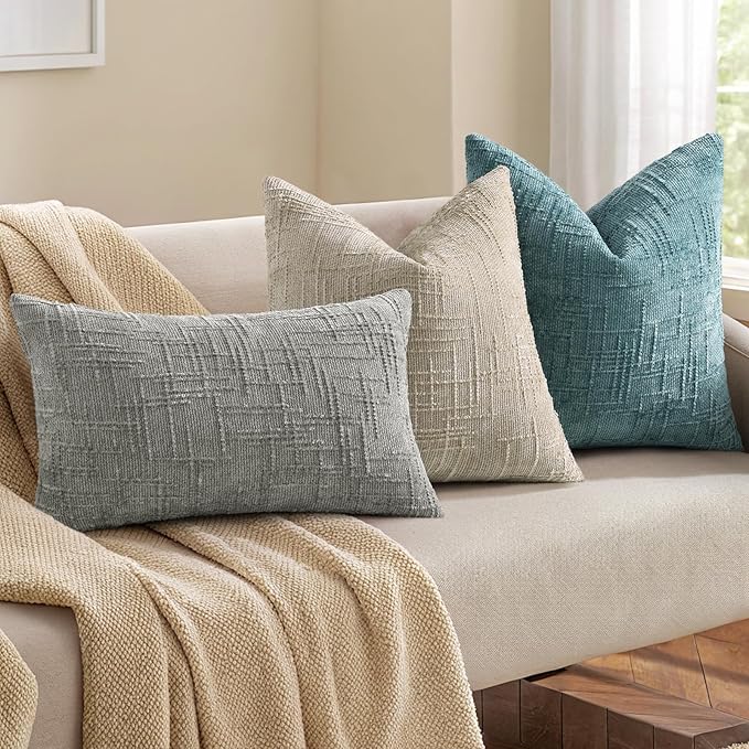 decorUhome Summer Teal Chenille Euro Sham Throw Pillow Covers 22x22 Set of 2 Textured Soft Cozy Slubby Couch Pillow Covers Modern Farmhouse Boho Decorative Pillow Cases for Bed Sofa Living Room