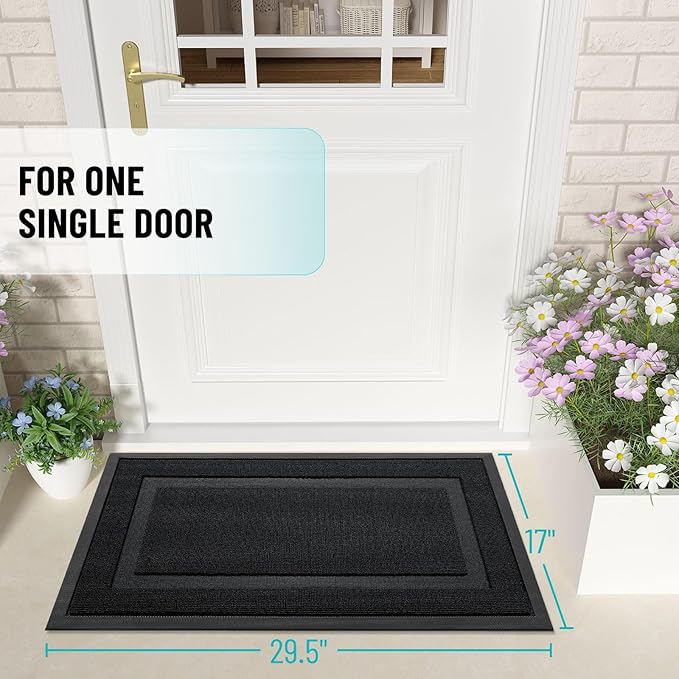 OLANLY Front Door Mat Indoor Outdoor Entrance, Waterproof All-Season, All-Weather Doormat, Sturdy Natural Rubber, Low Profile, Easy Clean Patio Porch Entryway Mat, 47x32, Jet Black