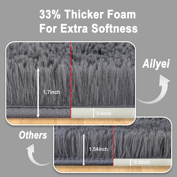Ultra Soft Runner Rugs for Bedroom Hallways with Upgraded Non-Slip Rubber Backing & Thick Memory Sponge, 2x3 Feet Fluffy Shag Throw Area Rug for Bedside Dorm Dark Grey