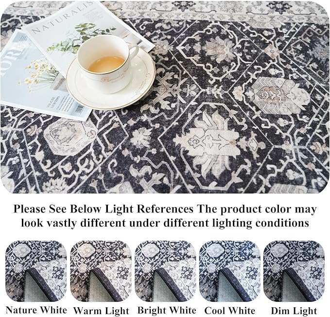 Hallway Washable Runner Rug - 3x10 Kitchen Rugs Entryway Rug Runner Vintage Soft Floor Mat Non Slip Indoor Farmhouse Carpet for Bathroom Living Room Bedroom (3 X 10, Black)
