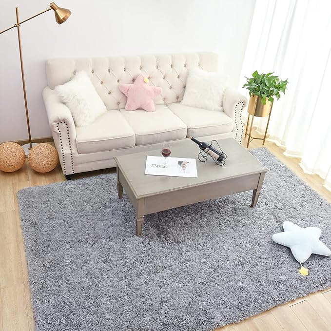 Chicrug Soft Area Rugs for Bedroom Living Room Plush Fluffy Rug 9x12 Feet, Shag Furry Area Rug Carpet Non Shedding for Nursery Children Kids Girls Room Home Decorative, Grey