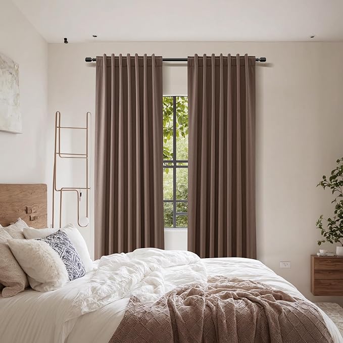 Guken 100% Blackout Curtains 90 Inch Length 2 Panels Set for Living Room Bedroom Back Tab Thermal Insulated Black Out Linen Drapes Room Darkening Cappuccino,52x90