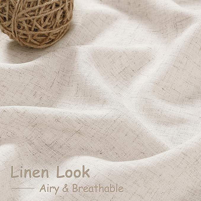Linen Beige Curtains Back Tab Sheer Curtains 90 Inches Long for Living Room 2 Panels Rod Pocket Neutral Semi Sheer Light Filtering Pleated Curtain Drapes Linen Farmhouse Dining Room Curtain 42x90