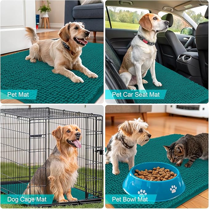 OLANLY Dog Door Mat for Muddy Paws 59x24, Absorbs Moisture and Dirt, Absorbent Non-Slip Washable Doormat, Quick Dry Chenille Mud Mat for Dogs, Entry Indoor Entryway Carpet for Inside Floor, Lake Blue