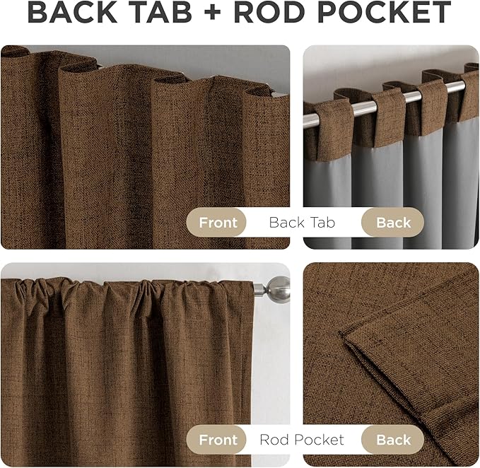 Joydeco Blackout Curtains for Bedroom - 100% Light Blocking 2 Panels Cappuccino Drapes 66" W x 90" L, Thermal Insulated Room Darkening Curtains, Linen Textured for Living Room, Rod Pocket & Back Tabs