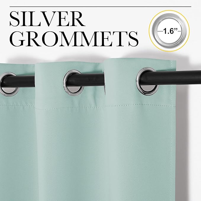 NICETOWN Aqua Blue Thermal Insulated Curtains Blackout Draperies, Window Treatment Solid Grommet Room Darkening Drape Panels for Bedroom (Set of 2, 34 by 45 inches Long)