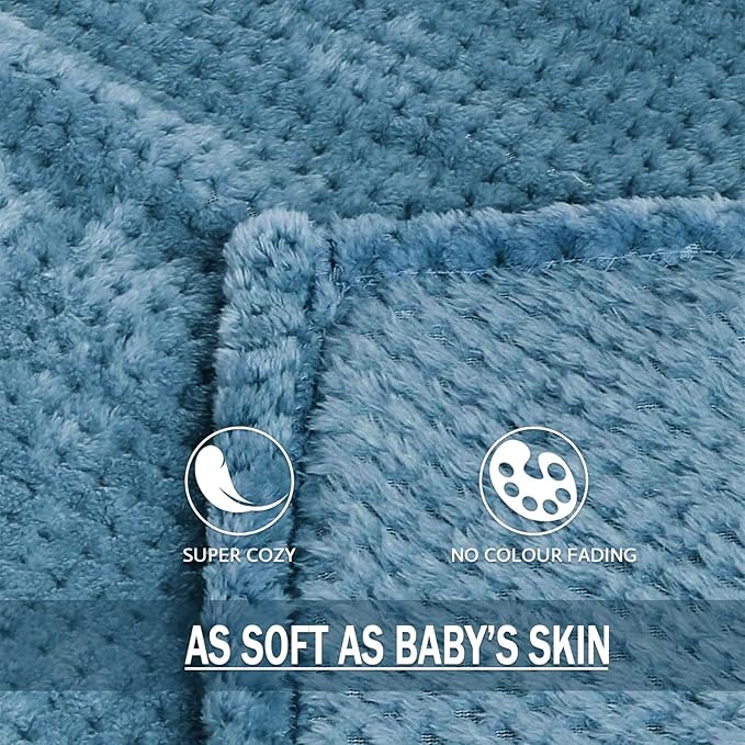 Exclusivo Mezcla Fleece Bed Blanket Twin Size, Super Soft and Warm Blankets for Couch, Sofa and Bed Waffle Textured, Cozy, Fuzzy and Lightweight (Slate Blue, 90x66 Inches)
