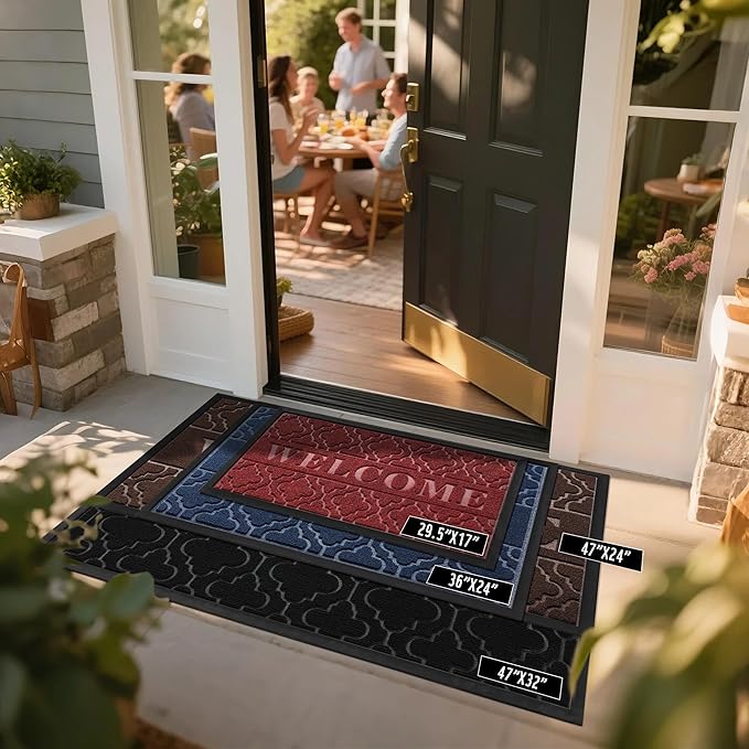Yimobra Welcome Mat Outdoor Indoor 29.5x17, All-Weather Waterproof Outdoor Mats for Front Door, Non-Slip Low Profile Porch Patio Doormat, Coffee