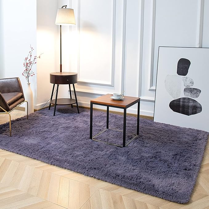 TWINNIS Super Soft Shaggy Rugs Fluffy Carpets 10x14 Feet, Indoor Modern Plush Area Rugs for Living Room Bedroom Kids Room Nursery Home Decor, Upgrade Anti-Skid Fuzzy Rug, Grey Purple