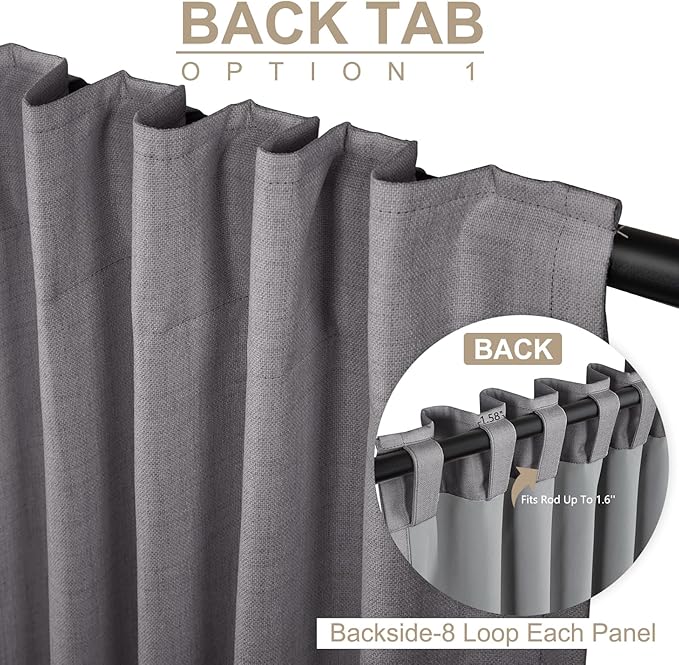 100% Blackout Shield Linen Blackout Curtains for Bedroom 63 Inches Long, Back Tab/Rod Pocket Living Room Drapes, Thermal Insulated Blackout Curtains 2 Panels Set, 50" W x 63" L, Darkgray