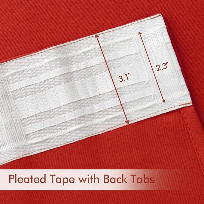 MIULEE Christmas Red Back Tab Blackout Curtains 108 Inch Long 2 Panels Set for Living Room Bedroom, Rod Pocket/Pinch Pleat Extra Long Thermal Insulated Room Darkening Pleated Light Blocking Drapes