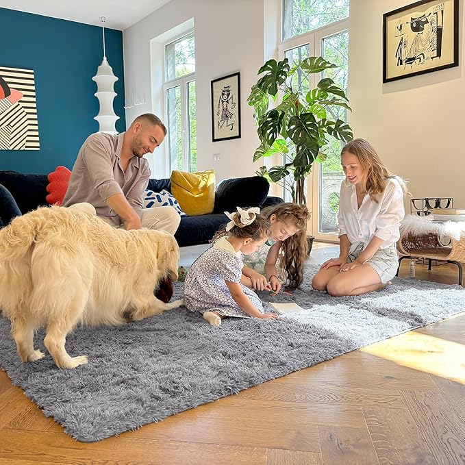 OLANLY 2x3 Machine Washable Small Bedside Rug, Soft Fluffy Shaggy Entryway Throw Rugs for Bedroom, Living Room, Indoor Floor Carpet for Kids Girls Boy, Nursery Rooms, Home Decor Aesthetic, Light Grey