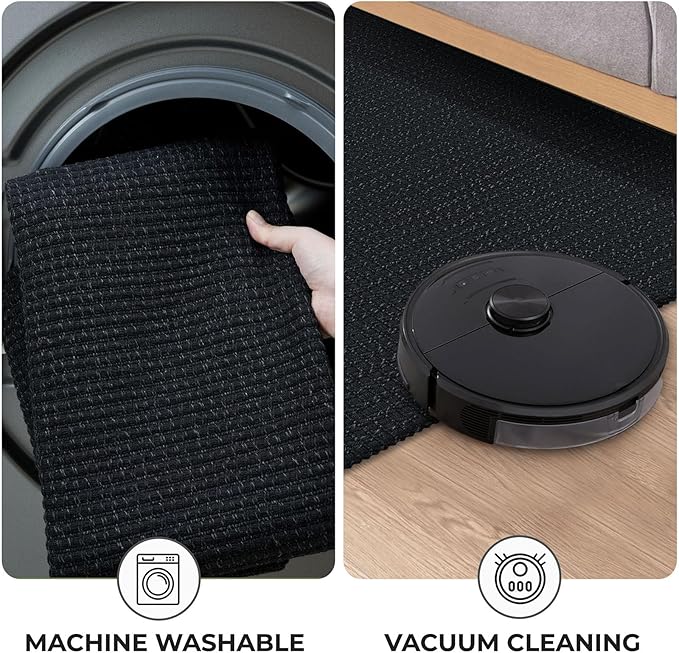 KOZYFLY Runners for Hallways 2x10 ft Washable Kitchen Runner Non Slip Rubber Backed Hallway Rugs Cotton Entryway Runner Rug Floor Carpet for Indoor Hall, Backdoor, Kitchen, Black/Dark Grey