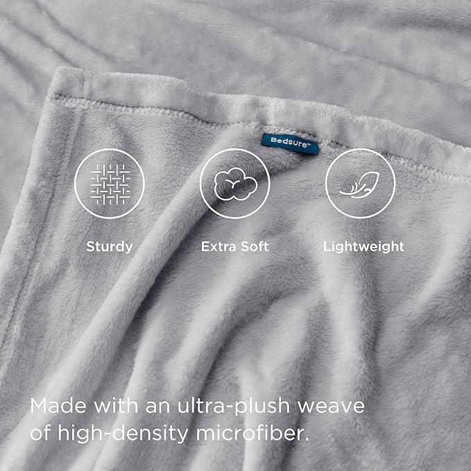 Bedsure GentleSoft Twin XL Fleece Blanket Dorm Bedding - Lightweight Soft Cozy Blankets for Bed, Sofa, Couch, Travel, Camping,Light Grey, 66"x90"