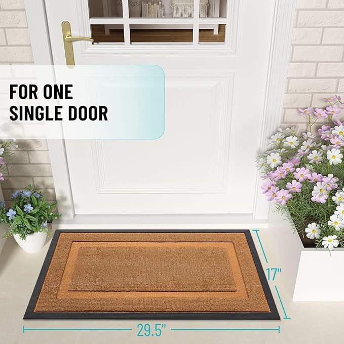 OLANLY Front Door Mat Indoor Outdoor Entrance, Waterproof All-Season, All-Weather Doormat, Sturdy Natural Rubber, Low Profile, Easy Clean Patio Porch Entryway Mat, 59x23, Tangerine Orange