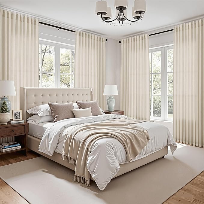 Nanspring Extra Long 120 Inch Curtains for Living Room Birch Beige Linen Light Filtering Semi Sheer Curtain Back Tab Modern Farmhouse Decor Floor to Ceiling High Window for Bedroom 52x120, 2 Panels