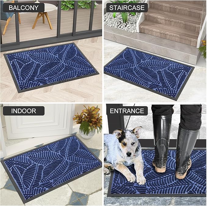 Colorxy Waterproof Doormat, Sturdy Natural Rubber Front Indoor Mat, Non Slip Low Profile Indoor Outdoor Door Mats, Stain and Fade Resistant Floor Mat, Easy Clean Patio Entrance Mat, 47''x24'', Navy