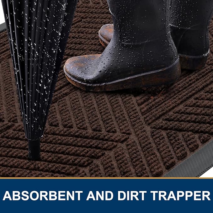 Smiry Front Door Mat Outside Entrance, Heavy Duty Sturdy Natural Rubber Doormat, Trap Dirt and Moisture, Easy Clean Low Profile Mats for Indoor Outdoor Entry, Irregular Triangle (47x32, Dark Brown)