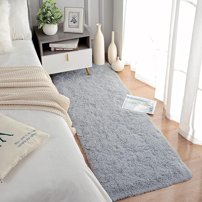 Chicrug Soft 2x10 Runner Rug for Bedroom Living Room Plush Fluffy Rug, Shag Furry Hallway Runner Carpet Rug Non Shedding for Nursery Children Kids Girls Room Home Decorative, Grey
