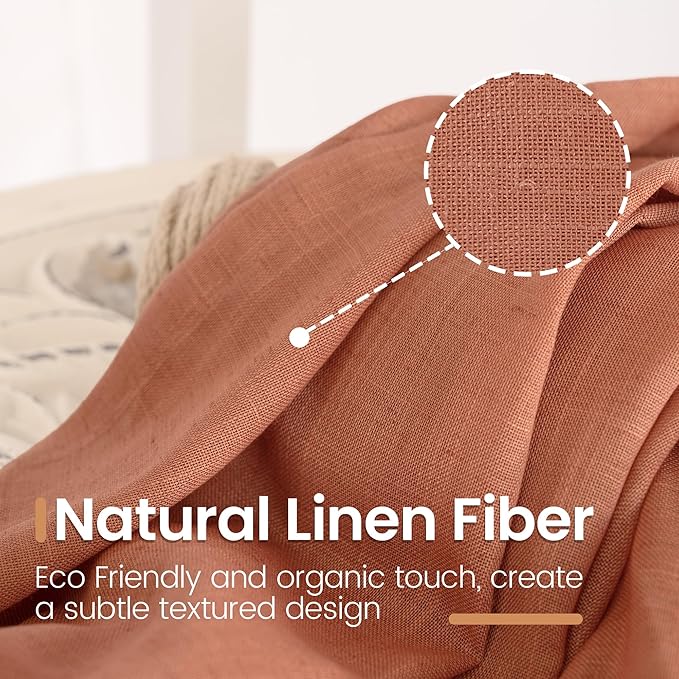 BGment Linen Semi Sheer 80 Inch Curtains for Living Room Windows, Terracotta Light Filtering Drapes with Rod Pocket for Bedroom Dining Burnt Orange Lightweight, 2 Panels Set, Each 52 Inch Wide