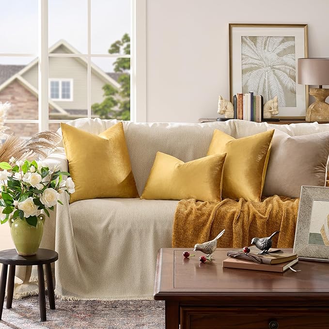 GIGIZAZA Golden Throw Pillow Covers 20x20 Decorative Velvet Cushion Covers Pack of 2 Pillowcase for Sofa