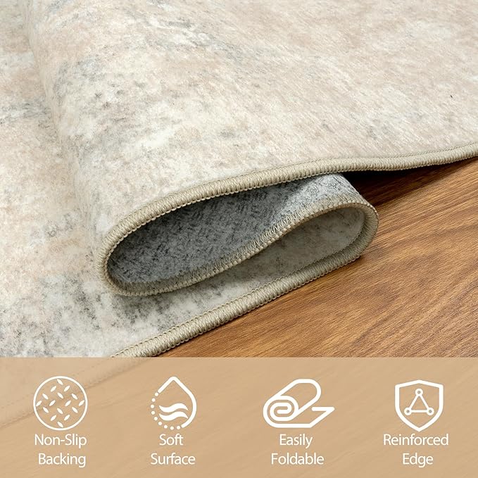 10x14 Area Rugs for Living Room Rug Washable: Abstract Large Rug Indoor Modern Carpet Non Slip for Dining Room Bedroom Nursery Home Office Beige Grey
