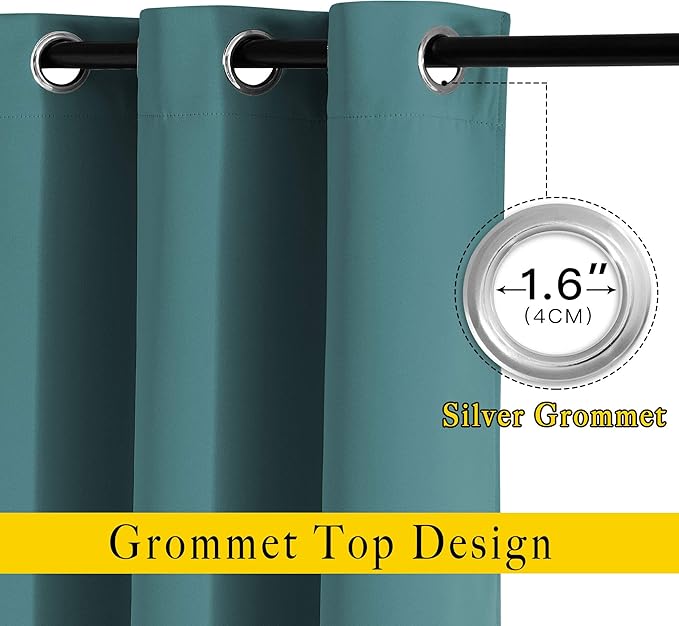NICETOWN Sea Teal Blackout Doorway Curtains 80 inch Length 2 Panels, Grommet Light Reducing Thermal Insulated Privacy Door Curtains Window Treatments for Bedroom, W46 x L80