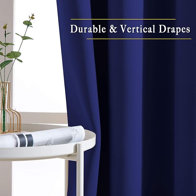 NICETOWN Blackout Window Curtains and Drapes - Thermal Insulated Solid Grommet Top Blackout Panels/Draperies for Kid's Room (Navy Blue， 1 Pair， 52 x 63 Inch)