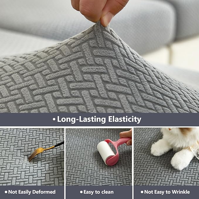 Couch Cushion Covers for Sofa Couch Covers Wear-Resistant Universal Sofa Cover Washable Stretch for Sectional Slipcovers (Texture-Gray,Large Single Seat Cover)