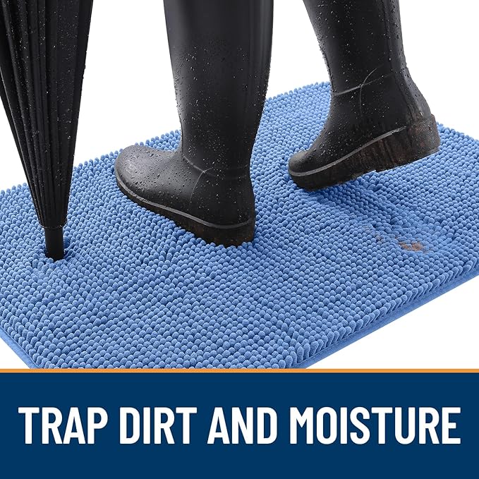 OLANLY Dog Door Mat for Muddy Paws 40x32, Absorbs Moisture and Dirt, Absorbent Non-Slip Washable Doormat, Quick Dry Chenille Mud Mat, Entry Indoor Entryway Carpet for Inside Floor, Cornflower Blue