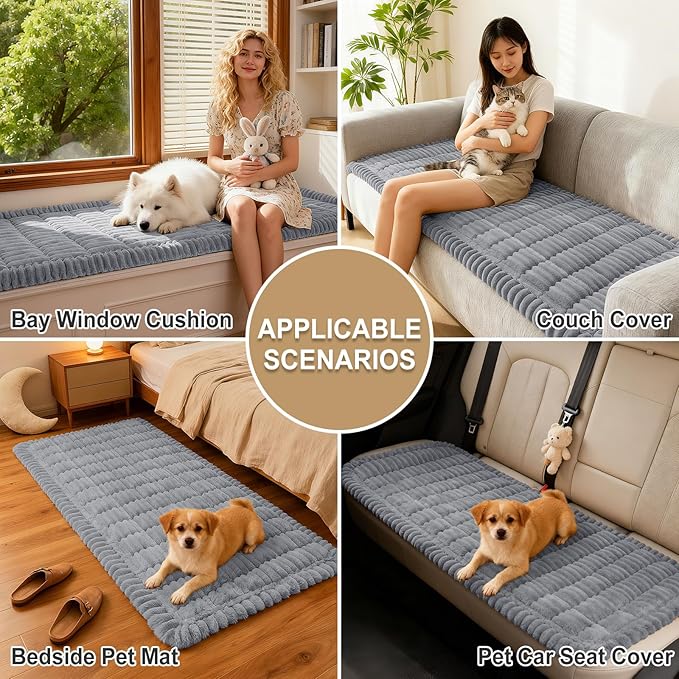 hyha Couch Covers for Dogs Washable, Non Slip Plush Dog Sofa Protectors, Fuzzy Pet Couch Covers for 3 Cushion Sofa Pet Friendly (Grey, 27.6" x 59")