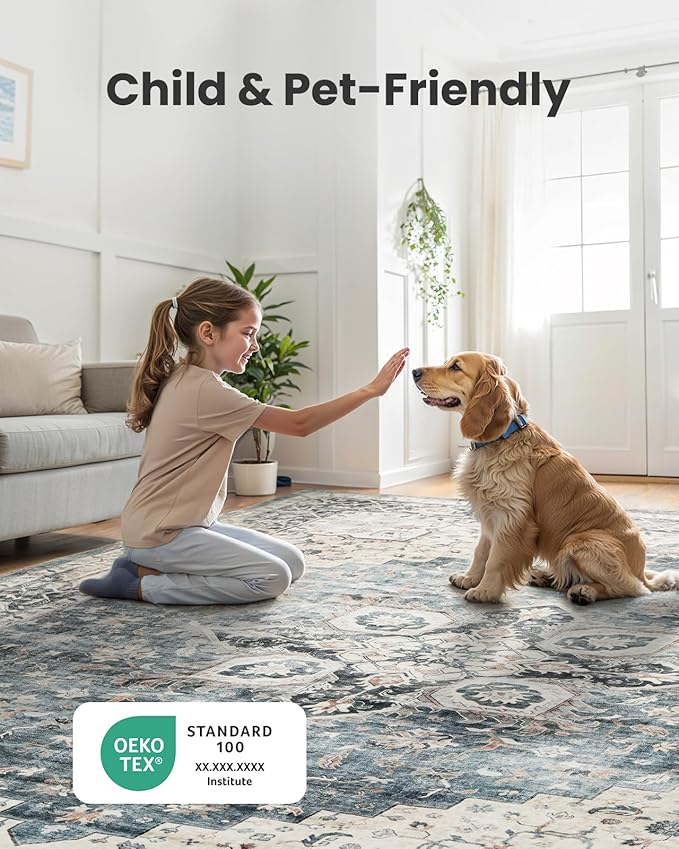AMADA HOMEFURNISHING 4x6 Washable Area Rug, Low-Profile Entryway Rug with Non-Slip Backing & Durable Edge Binding, Vintage Rugs for Bedroom, Entryway & Kitchen