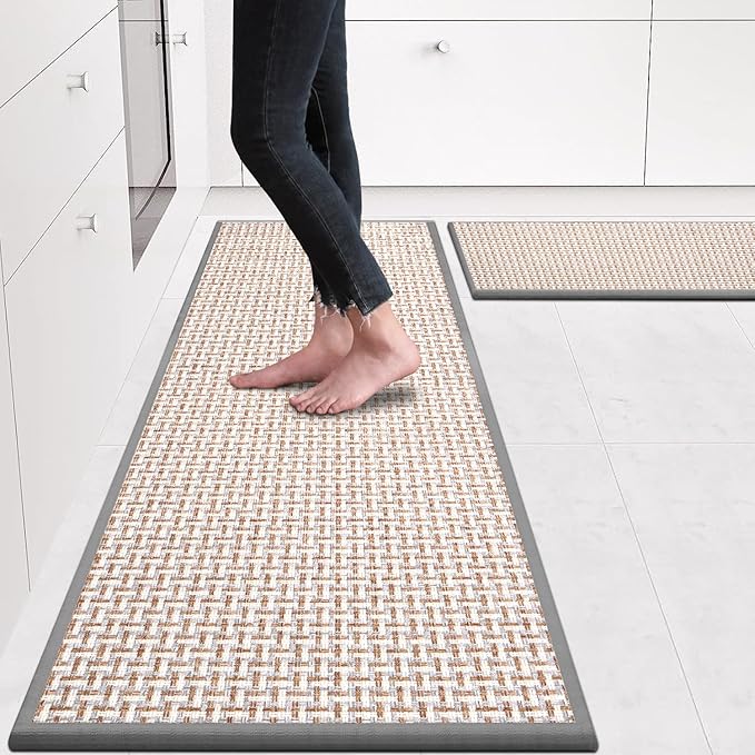 eqivei Kitchen Rugs and Mats Non Skid Washable Set of 2 PCS, Absorbent Runner Rugs for Kitchen, Front of Sink, Kitchen Mats for Floor, 17.3"x 47"+17.3"x 29" (Gray)